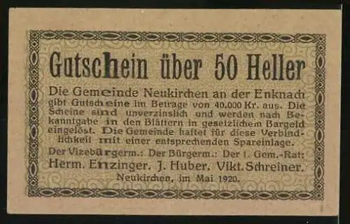 Notgeld Neukirchen 1920, 50 Heller, Kirchturm und Dorflandschaft