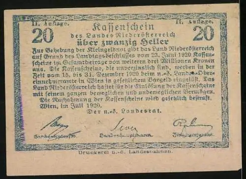 Notgeld Wien / Land Niederösterreich 1920, 20 Heller, ländliche Szene mit Pferdekarren im Wald