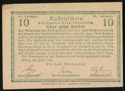 Notgeld Wien / Land Niederösterreich 1920, 10 Heller, ländliche Szene mit Kühen und Bäuerin