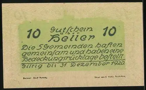 Notgeld Neustadtl 1920, 10 Heller, Gemeindenamen und Landschaftsmotive