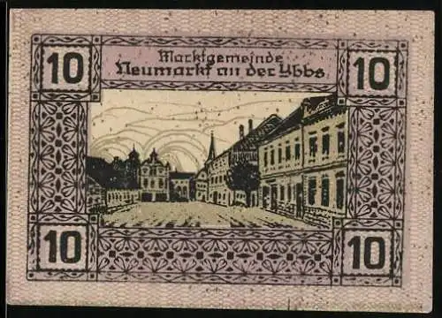 Notgeld Neumarkt an der Ybbs 1920, 10 Heller, Stadtansicht mit dekorativem Rahmen