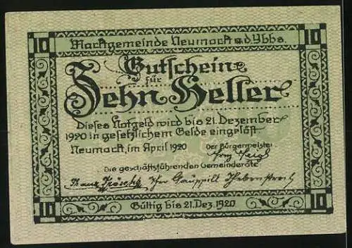 Notgeld Neumarkt an der Ybbs 1920, 10 Heller, Stadtansicht mit dekorativem Rahmen