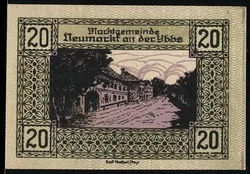 Notgeld Neumarkt an der Ybbs 1920, 20 Heller, Strassenansicht mit historischen Gebäuden