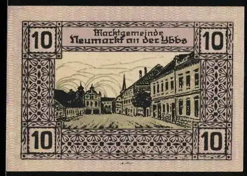 Notgeld Neumarkt an der Ybbs 1920, 10 Heller, Stadtansicht mit dekorativem Rahmen