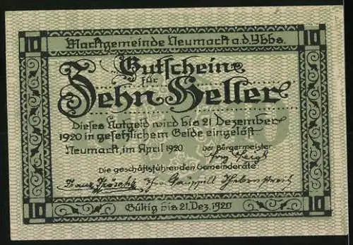 Notgeld Neumarkt an der Ybbs 1920, 10 Heller, Stadtansicht mit dekorativem Rahmen