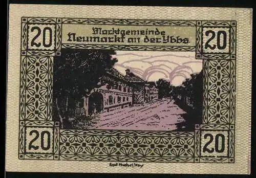 Notgeld Neumarkt an der Ybbs 1920, 20 Heller, Strassenszene mit dekorativem Muster