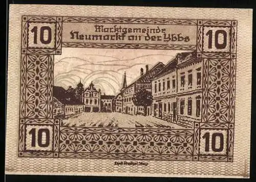 Notgeld Neumarkt an der Ybbs 1920, 10 Heller, Stadtansicht mit dekorativem Rahmen