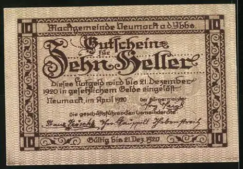 Notgeld Neumarkt an der Ybbs 1920, 10 Heller, Stadtansicht mit dekorativem Rahmen