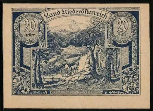 Notgeld Wien / Land Niederösterreich 1920, 20 Heller, Landschaft mit Pferdekutsche im Wald