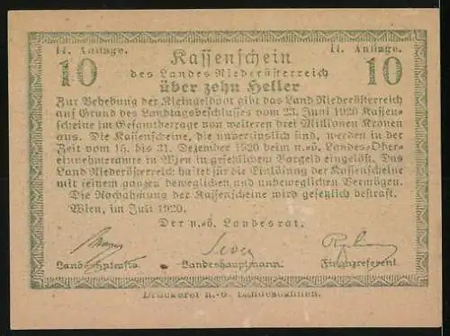 Notgeld Wien / Land Niederösterreich 1920, 10 Heller, ländliche Szene mit Kühen und Bäuerin