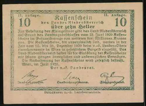 Notgeld Wien / Land Niederösterreich 1920, 10 Heller, ländliche Szene mit Kühen und Bauernschaft