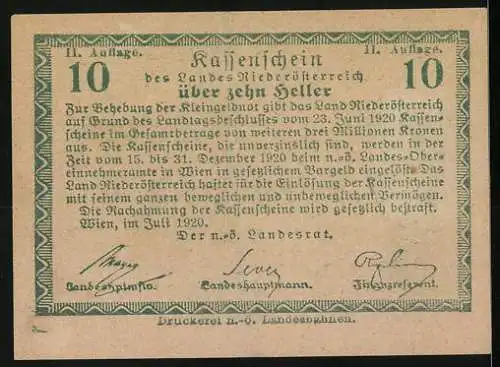 Notgeld Wien / Land Niederösterreich 1920, 10 Heller, ländliche Szene mit Kühen und Bäuerin