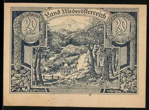 Notgeld Wien / Land Niederösterreich 1920, 20 Heller, Landschaft mit Pferdekarren und Textpassage