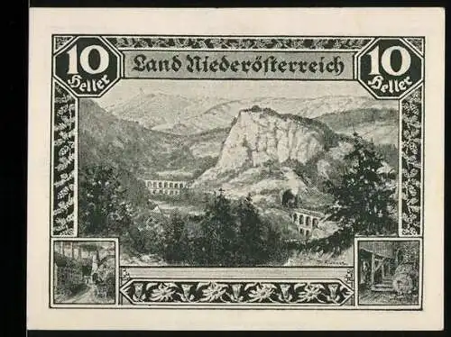 Notgeld Wien / Land Niederösterreich 1920, 10 Heller, Landschaft mit Viadukt & Gebäuden, Christoph Reisser`s Söhne, Wien