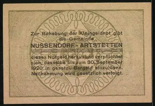 Notgeld Nussendorf 1920, 10 Heller, Kirche und Baum