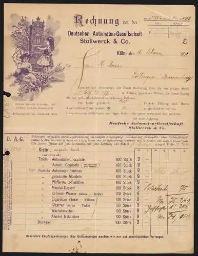 Rechnung Köln 1901, Stollwerck & Co., Deutsche Automaten-Gesellschaft, Mädchen und Knabe beim Glücksspiel