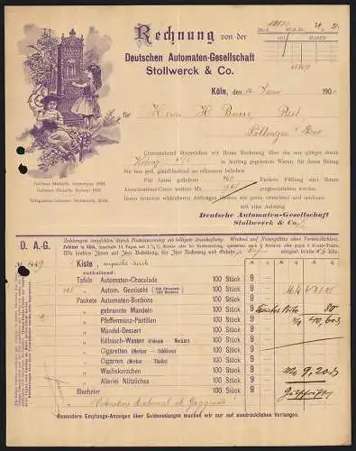 Rechnung Köln 1900, Stollwerck & Co., Deutsche Automaten-Gesellschaft, Mädchen und Knabe beim Glücksspiel