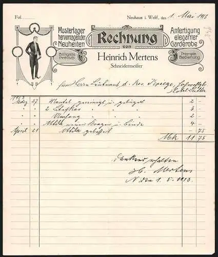 Rechnung Neuhaus i. Westf. 1913, Heinrich Mertens, Schneidermeister, Ein Mann im Frack