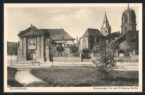 AK Schlettstadt, Strassburger Tor und St. Georgs-Kirche