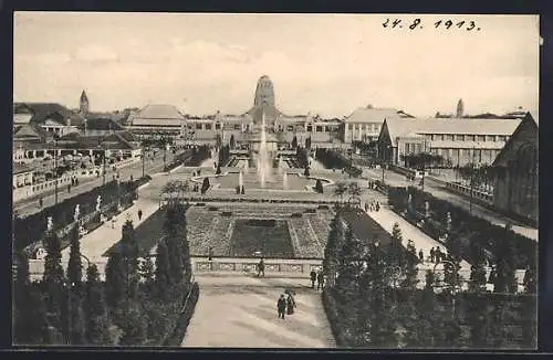 AK Leipzig, Intern. Baufachausstellung 1913, Blick vom Eingang an der Strasse des 18. Oktober