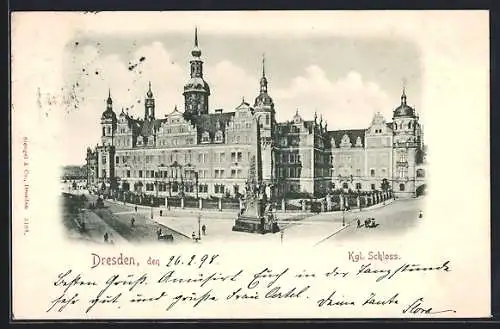AK Dresden, Königliches Schloss mit Wettin-Obelisk