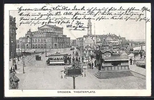 AK Dresden, Theaterplatz, Strassenbahn