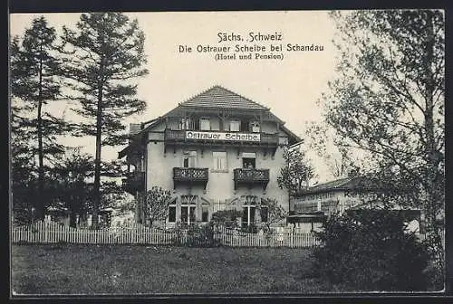 AK Ostrau / Sächs. Schweiz, Gasthaus Ostrauer Scheibe, Gartenpartie