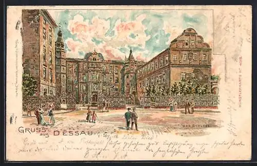 Goldfenster-AK Dessau, Das Schloss mit leuchtenden Fenstern