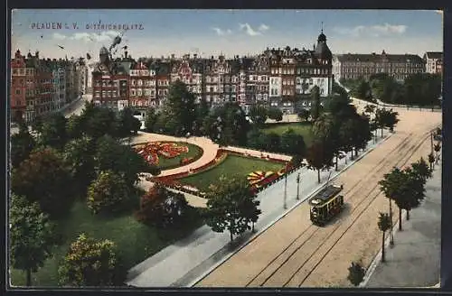 AK Plauen i. V., Dittrichsplatz mit Strassenbahn