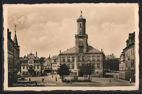 AK Schneeberg / Erzgebirge, Markt und Rathaus
