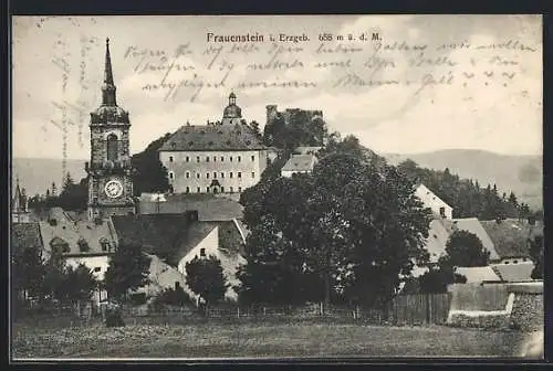 AK Frauenstein / Erzgeb., Ortspartie mit Kirche