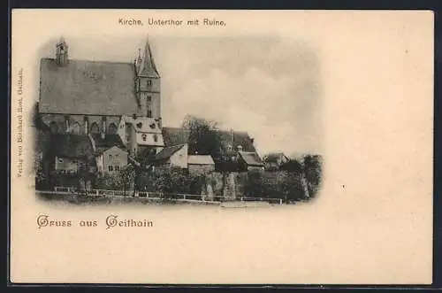 AK Geithain, Blick auf Kirche mit Untetor u. Ruine