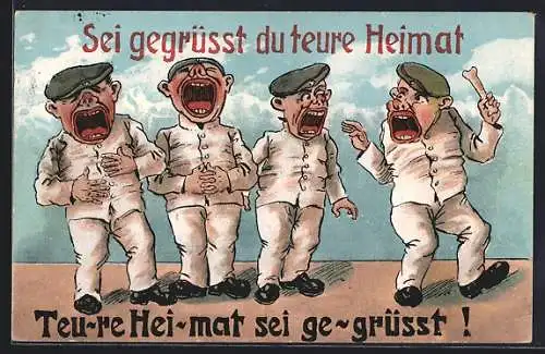 AK Soldaten - Karikaturen singen über die Heimat