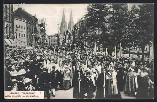 AK Köln, XX. Intern. Eucharistischer Kongress 4.-8.8.1909, Äbte, Bischöfe u. Erzbischöfe in der Grossen Prozession