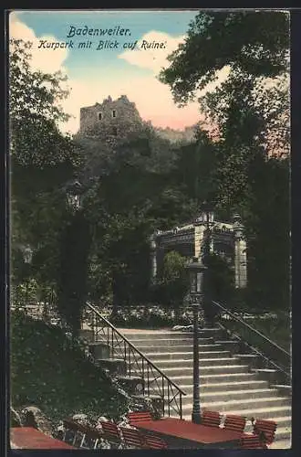 AK Badenweiler, Kurpark mit Blick auf Ruine