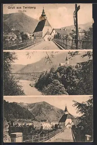 AK Ternberg /Ob.-Oe., Brücke mit Blick zur Kirche