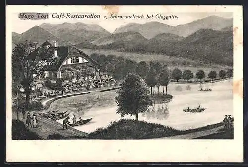 Künstler-AK Gloggnitz, Café-Restaurant z. Schrammelteich v. Hugo Tost