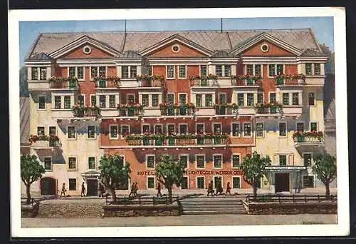 Künstler-AK Mariazell, Hotel Weisser Ochs Feichtegger