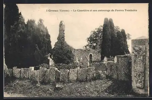 AK Civaux, Le Cimetière et son entourage de Pierres Tombales