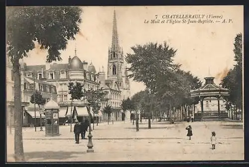 AK Chatellerault, Le Mail et l`Église St-Jean-Baptiste