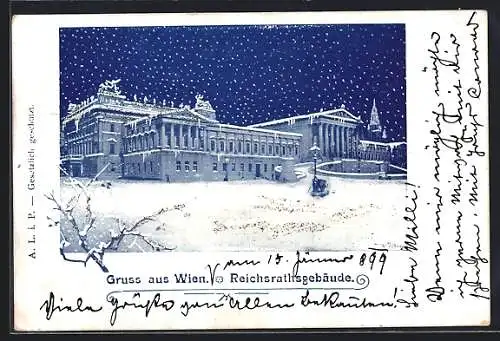 AK Wien, Reichsratsgebäude im Schnee