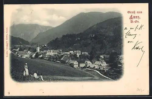 AK Lunz, Mittagspause auf dem Feld vor dem Ort