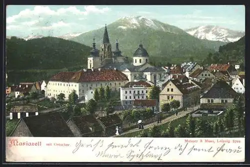 AK Mariazell, Teilansicht mit Kirche und Oetscher