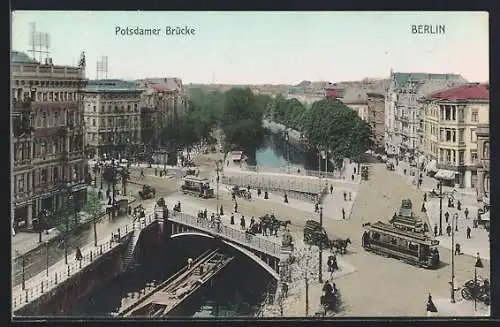 AK Berlin, Strassenbahnen an der Potsdamer Brücke