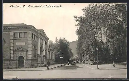 AK Münster i. E., Concertsaal & Bahnhofstrasse