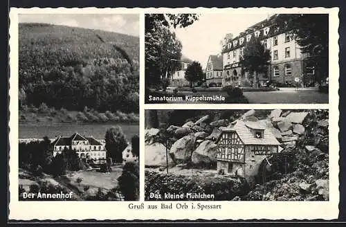 AK Bad Orb i. Spessart, Sanatorium Küppelsmühle, das kleine Mühlchen, der Annenhof