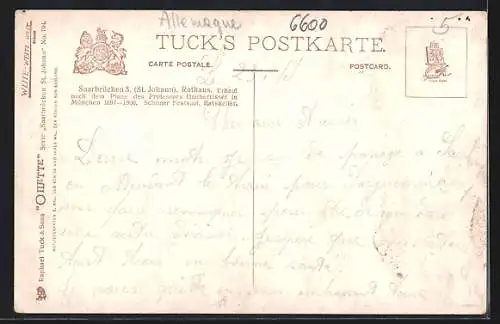 Künstler-AK Charles F. Flower: Saarbrücken-St. Johann, Totalansicht des Rathaus