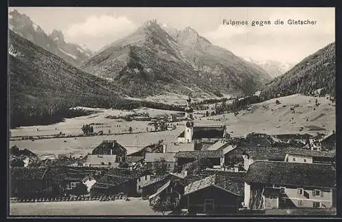 AK Fulpmes, Teilansicht mit Kirche gegen die Gletscher