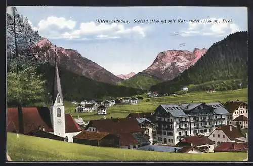 AK Seefeld /Tirol, Ortsansicht mit Kirche und Karwendel