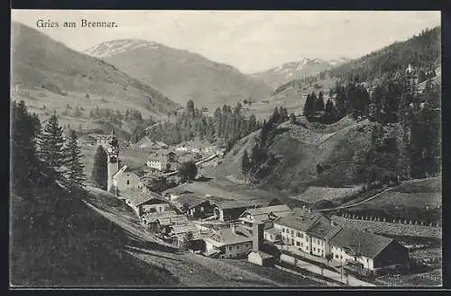 AK Gries am Brenner, Ortspartie mit Kirche